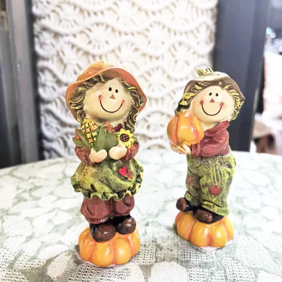 New Halloween Decorations Countryside Scarecrows Thanksgiving Harvest Festival Pumpkin Tabletop Figurines Resin Crafts Created