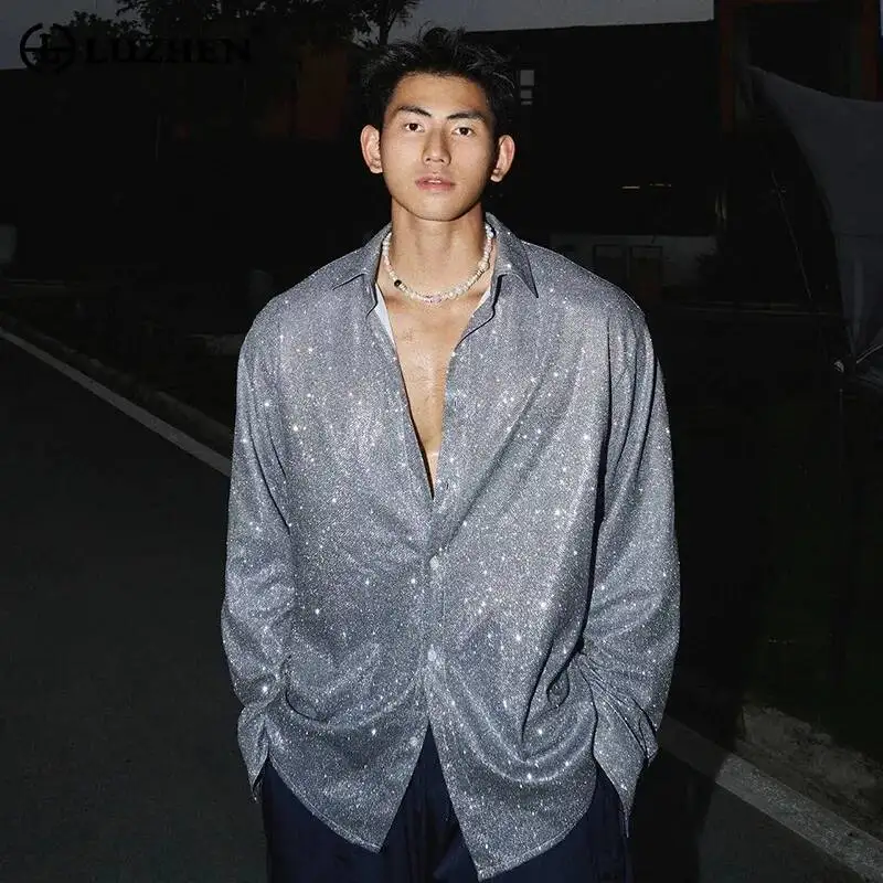 LUZHEN 2026 New Original Handsome Sequin Decorate Loose Casual Shirts Men's Fashion Night Club Outfit Long Sleeve Clothes JY7968