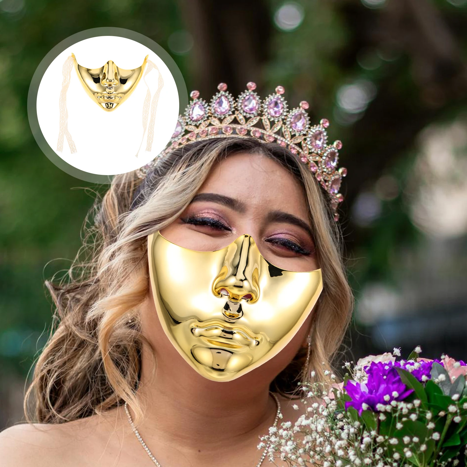 

Masquerade Half Face Mask Golden Steampunk Design Vintage Carnival Party Prom Ball Mardi Gras Costume for Women Men Lightweight