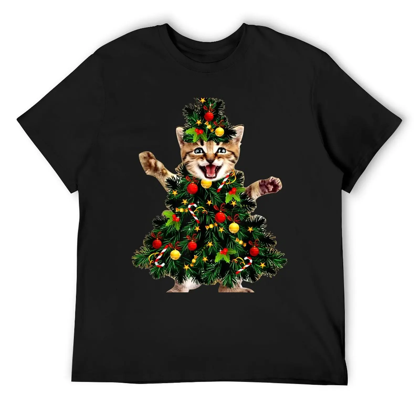 Santa Maine Coon Cat Christmas Tree Light Funny Xmas Cat T-Shirt street wear rapper graphic tees man clothes t shirts men