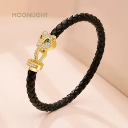 MOONLIGHT Classic Design Exquisite Cheetah Zircon Bracelet for Women Braided Leather Bracelet Quality Banquet Couples Gift