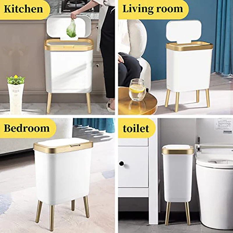 Luxury Large Capacity Trash Can Gold Luxury Trash Can High push Plastic Kitchen Trash Can with Lid Bathroom Trash Can