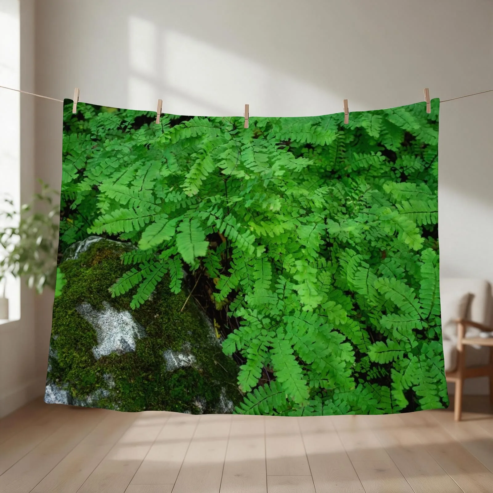Mossy Rock and Ferns Throw Blanket couch cozy soft plush fuzzy picnic outdoor blanket