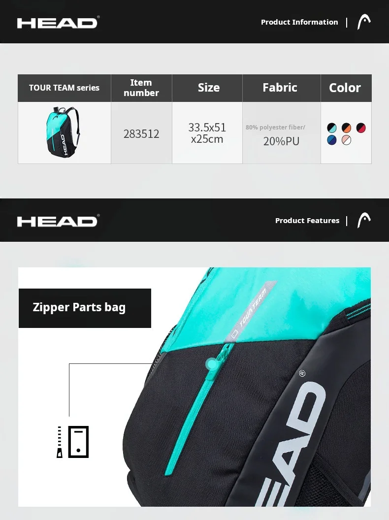 HEAD Tennisschläger-Rucksack Neu für Herren und Damen Tour Team Serie Professionelle Doppelschulter-Tennistasche – Detail 3