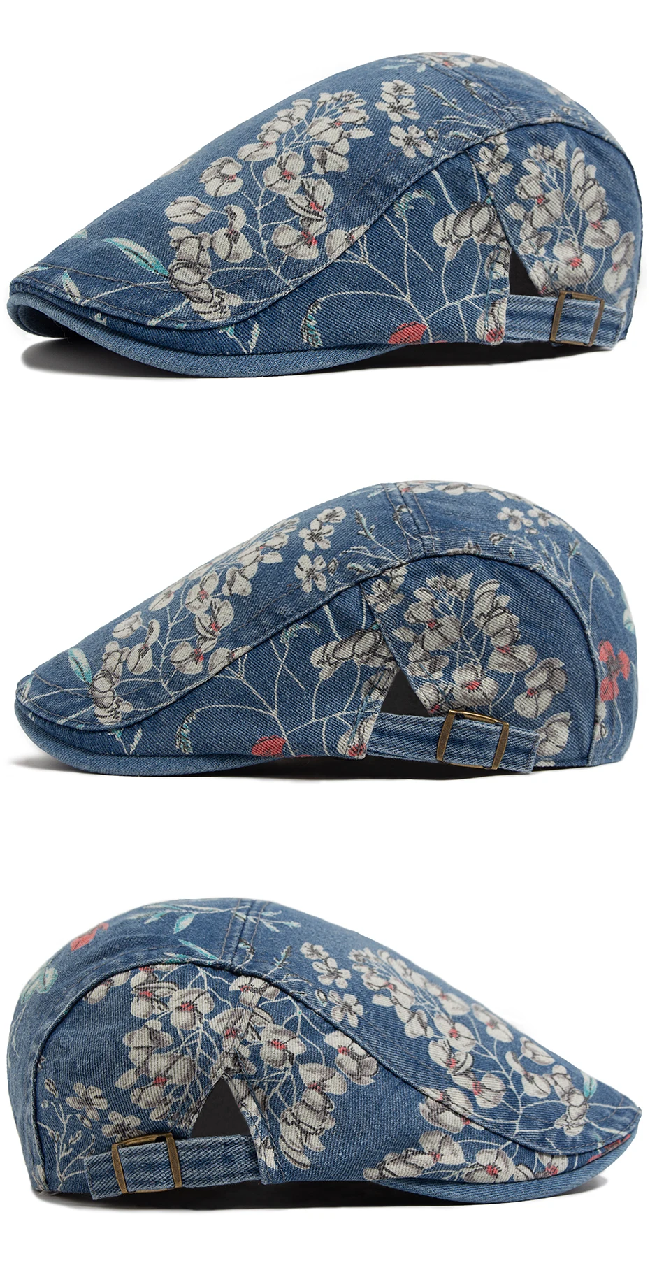 Neue Vintage Print Denim Baskenmütze Frauen Männer Baumwolle Zeitungsjunge Mütze Casual Visier Mode Flachen Hut Einstellbare Berets Für Frühling Herbst – Detail 5