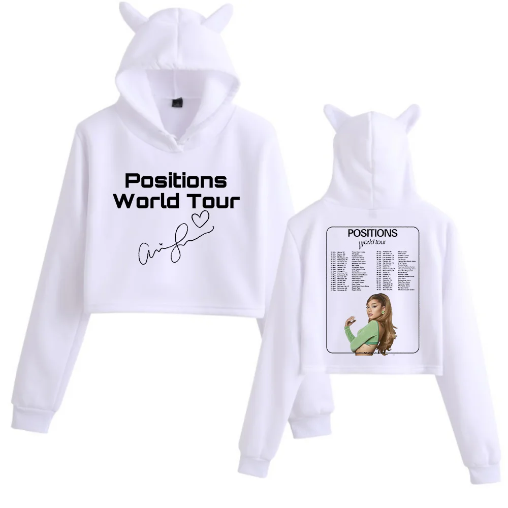 Ariana Grande Positions World Tour Cat Ears Long Sleeve Regular Game Fans Gift Printing Girls Fashion Hoodie