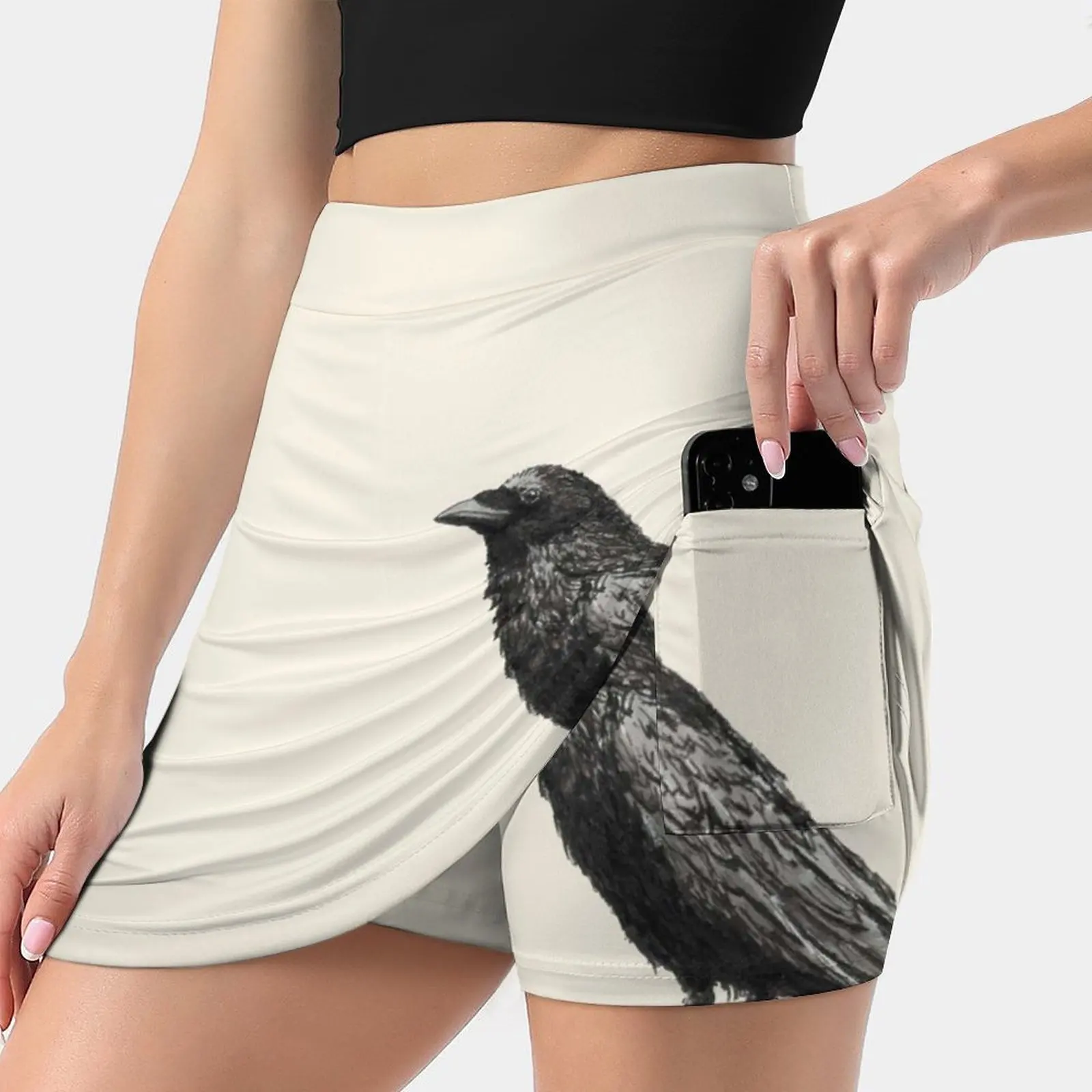 Raven M Women's skirt Y2K Summer Clothes 2022 Kpop Style Trouser Skirt With Pocket Animals Raven Bird Nature Mysterious Black