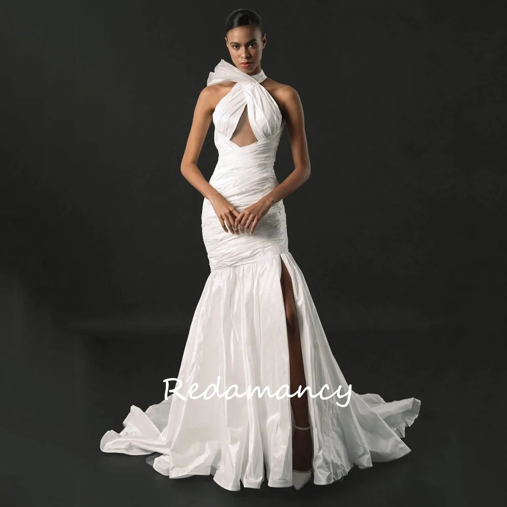 Redamancy White Halter Taffeta Mermaid Wedding Dresses 2024 Backless Slim Long Floor-Length vestidos de novia Party Dress