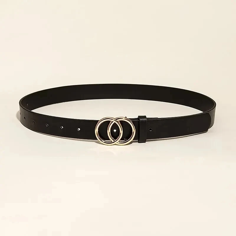 Women's Belt Trend Double Round Buckle Belt Simple And Versatile Youth Belt Pu Leather Belt Paired With Jeans Skirt Women Belts image 4