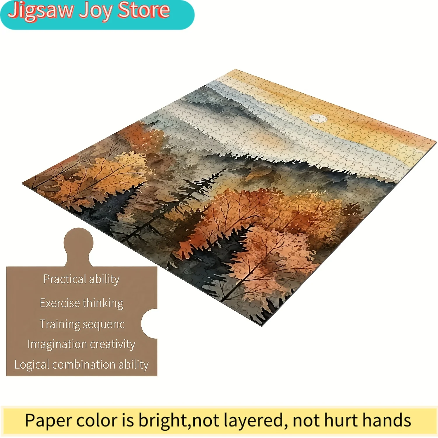 

Jigsaw Puzzle for & Families - Autumn Scenery with Vibrant Fall Foliage, Sunset Sky & Misty Mountains - Premium Wood Craft Pi