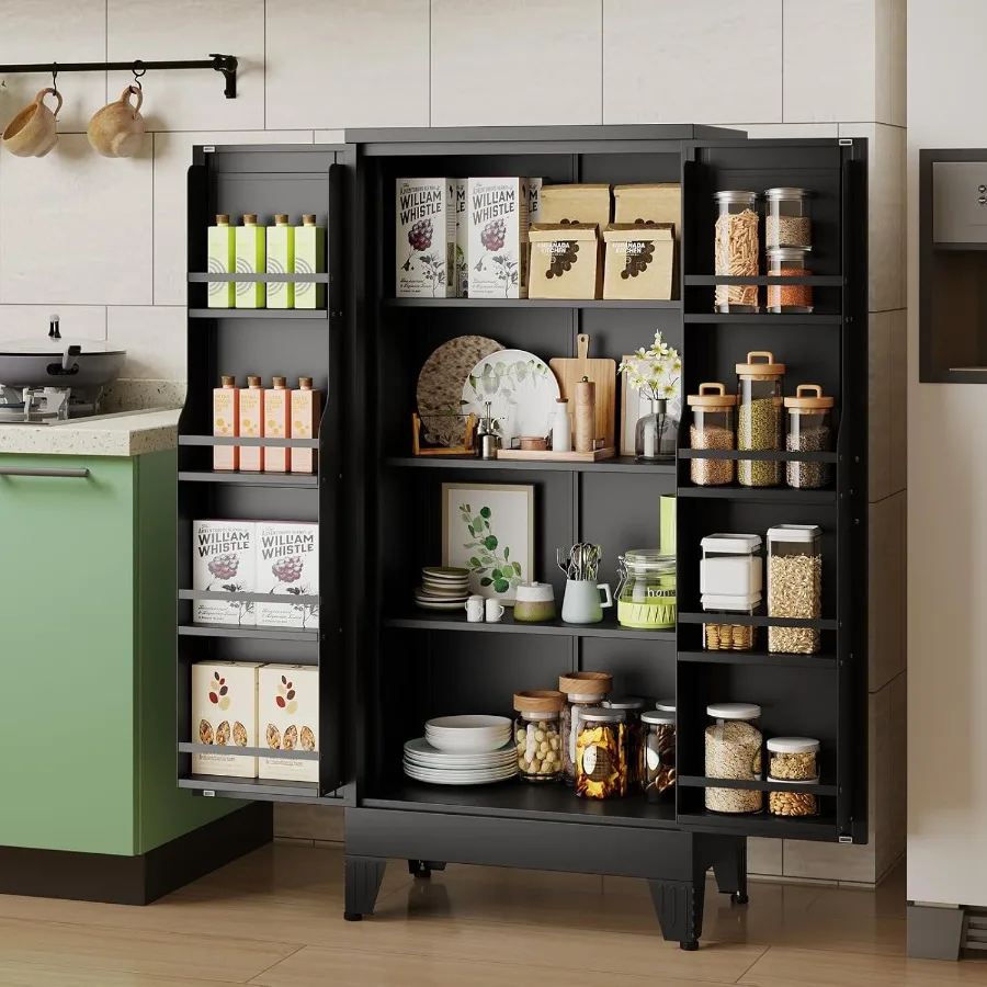 51 H Metal Kitchen Pantry Storage Cabinet Freestanding Tall Cupboard Storage Cabinet with Doors and Adjustable Shelves Large St