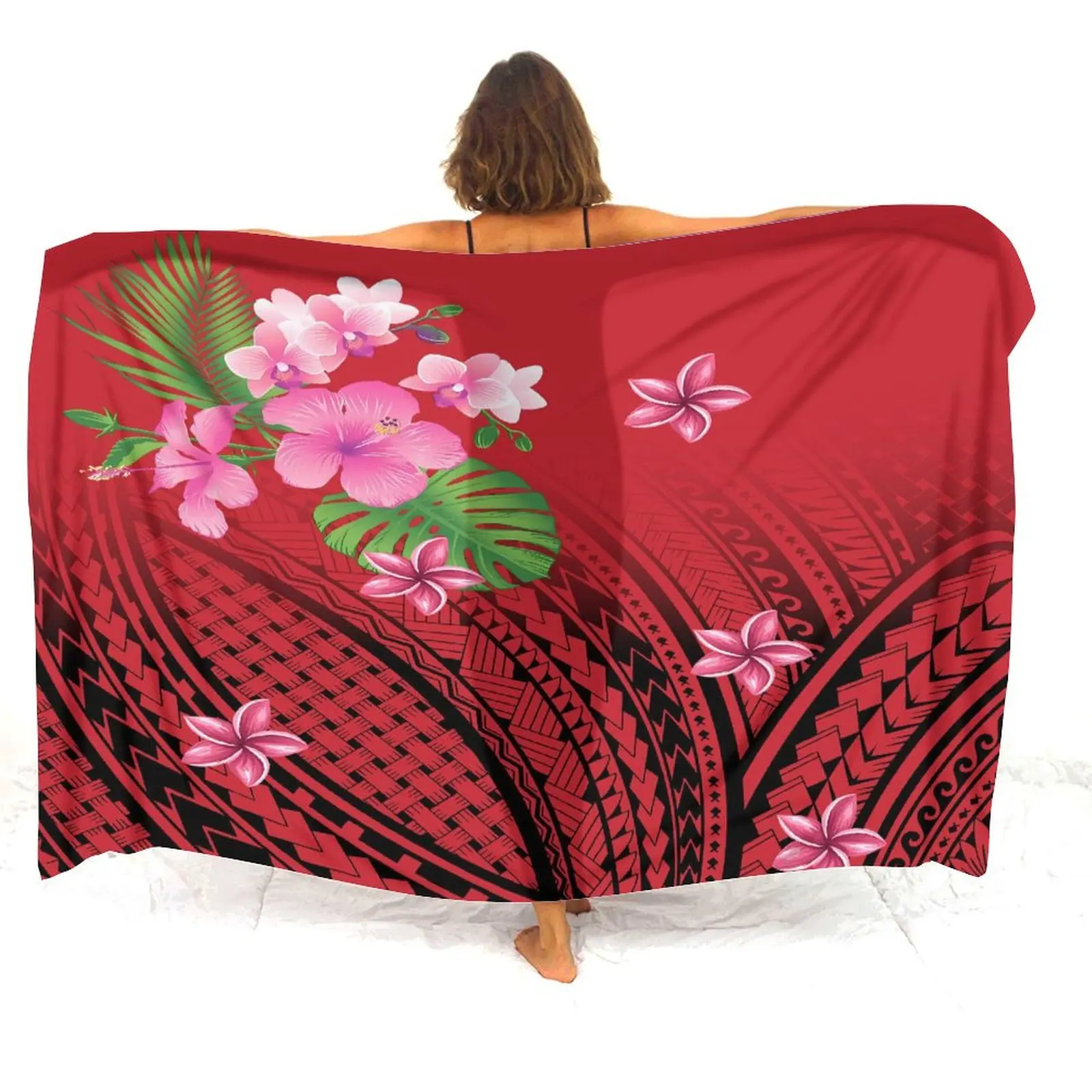 Sarong à beira-mar personalizado para senhoras, casaco de uma peça, sarong polinésio, xale de praia, Samoa Hibiscus, flor, elegante, tartaruga havaiana, à beira-mar