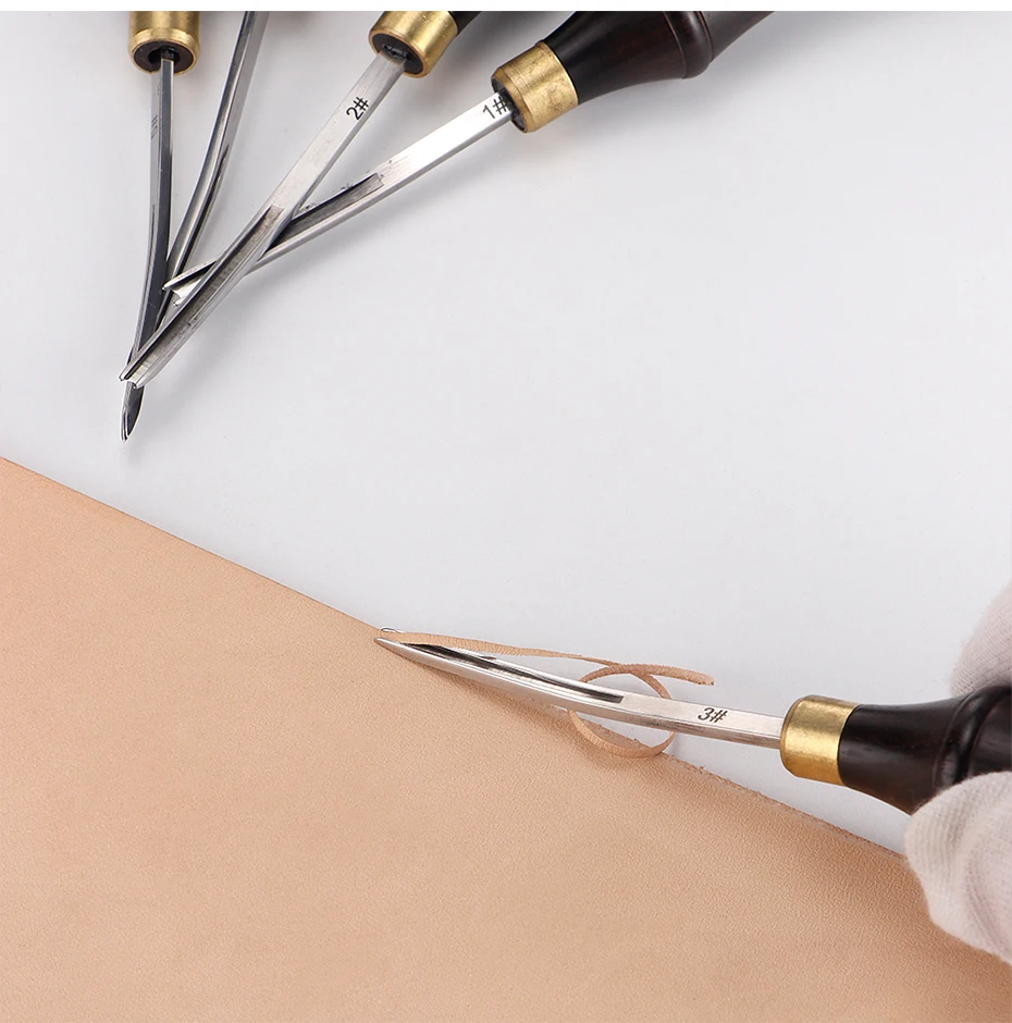Qjh Leder kantens ch neider Leder Bastel kante/verdünntes Werkzeug, DIY Skiving Abschrägung messer Schneidwerk zeuge mit Holzgriff schneider – Detail 2