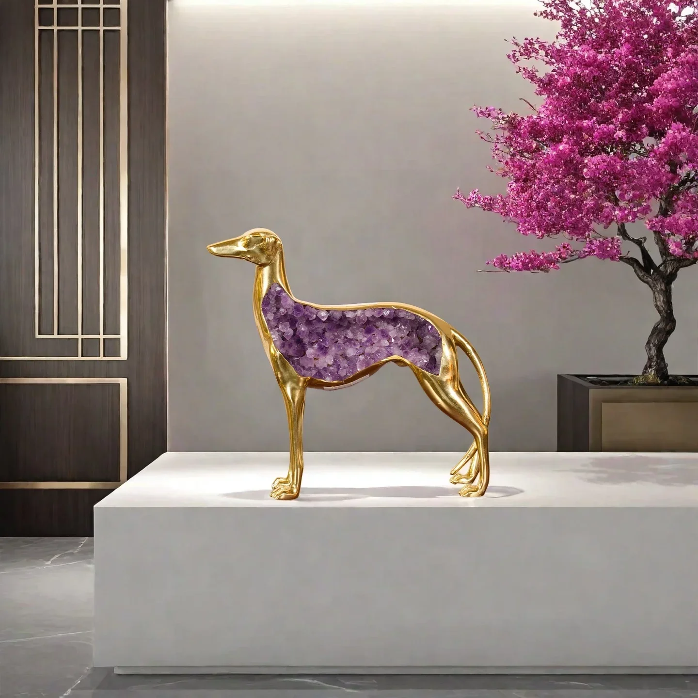Portable European Lightweight Luxury Brass Jewelry Porch Living Room Amethyst Decoration Home Elegant Metal Craft Decoration