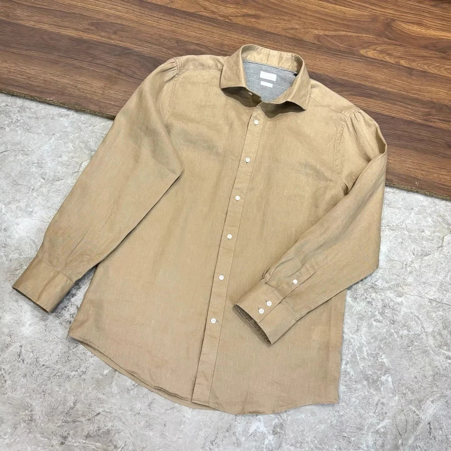 BC Italy 25SS Casual lapel long-sleeved solid color linen shirt