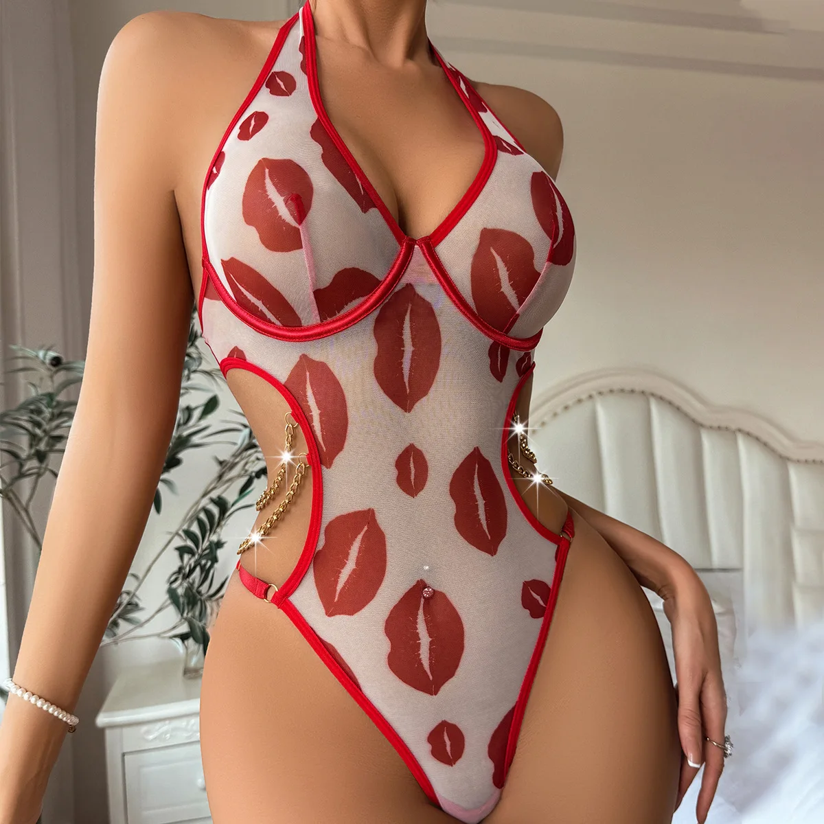

Women Sexy Exotic Set See Through Thin Mesh Lingerie Romper Transparent Elegant Ladies Underwear Exotic Apparel