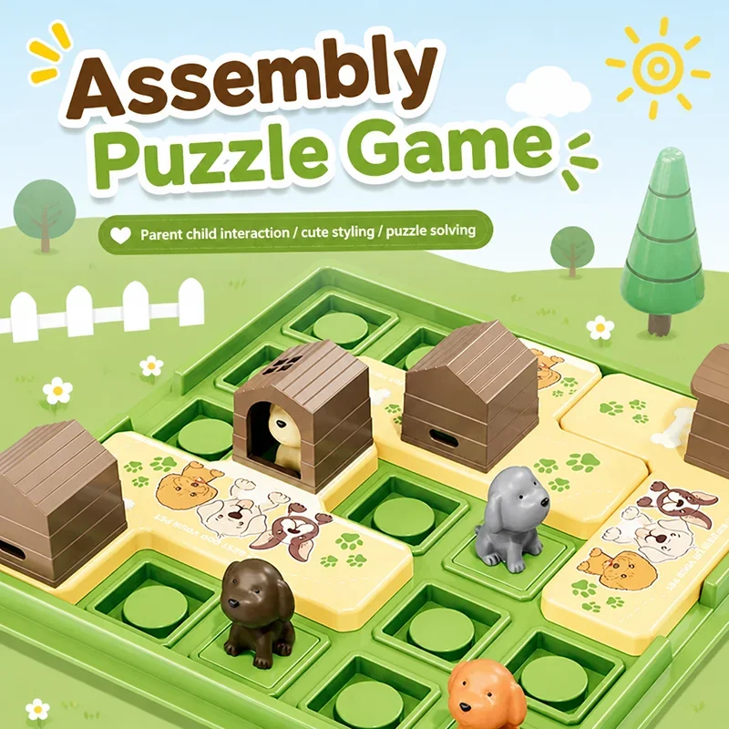 Puzzle Board Game for Kids, Dog Catching Game with Scene Cards, Hands-On Shape Matching Toy for Home Learning and Parent Play