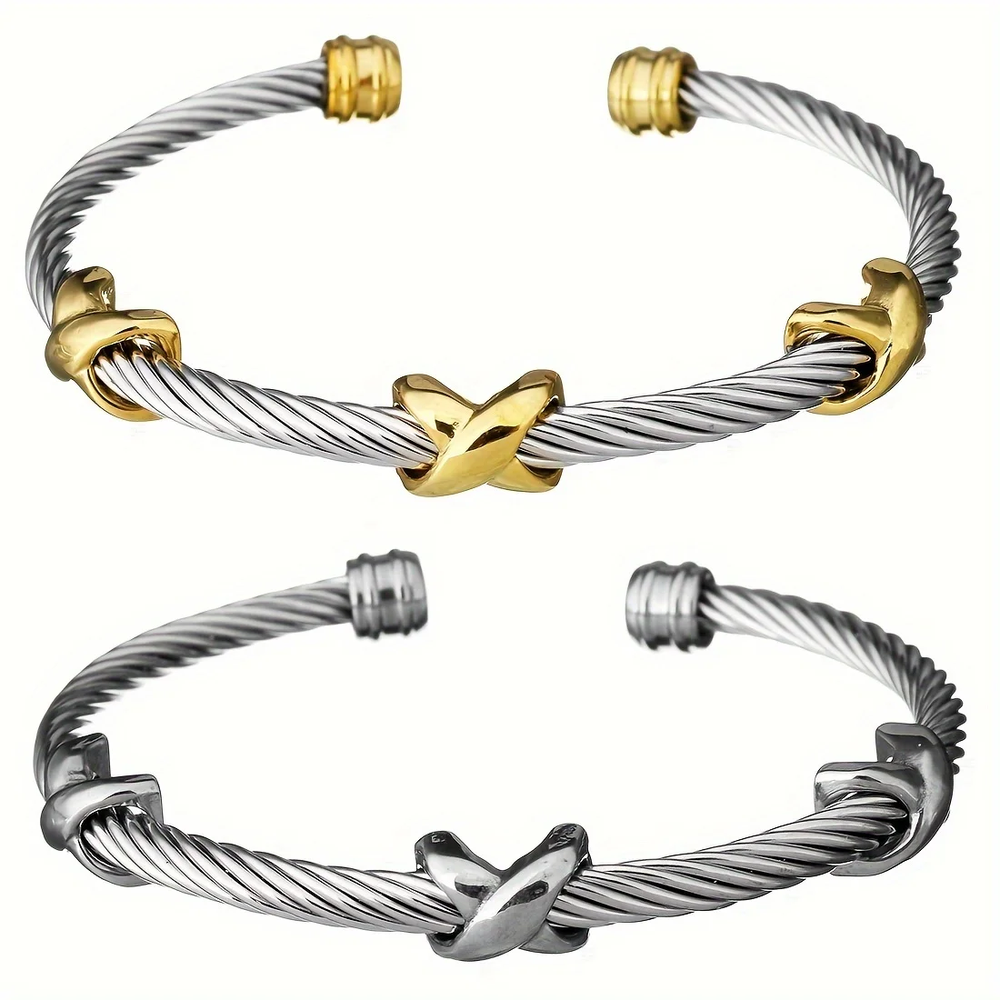 2PC Titanium Steel Twisted Wire Wire Opening Adjustable Bracelet, Fashion Small Couple Style Bracelet.