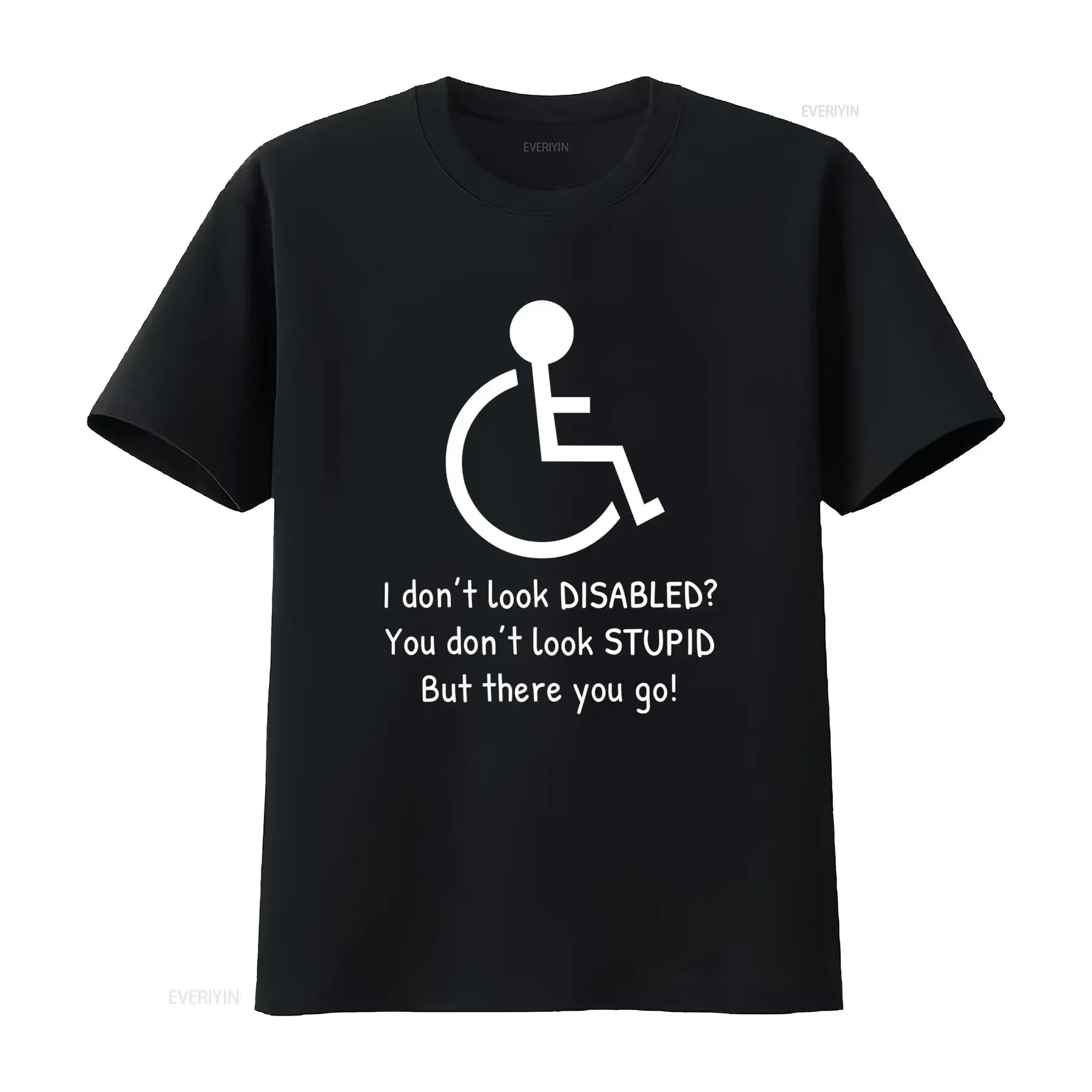 Men'S Funny Disabled Slogan T Shirt I Don't Look You Stupid Wheelchair with Print Casual Round Neck for Men Disabilities All