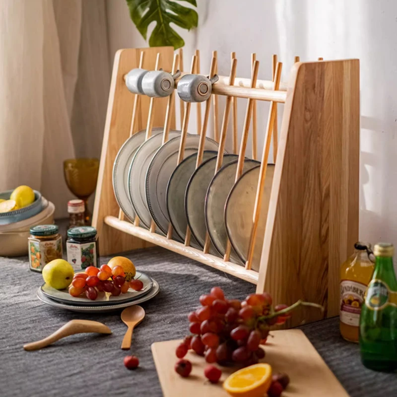 American Mortise-Tenon Wooden Dish Rack 360° Ventilation Natural Airflow Plate Drying Station Kitchen Organization