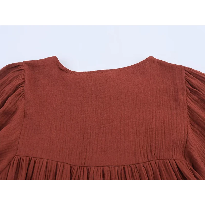 YENKYE European And American Style Embroidery Short Dress Women Lace Up O Neck Puff Sleeve Casual Dresses Vintage Vestidos