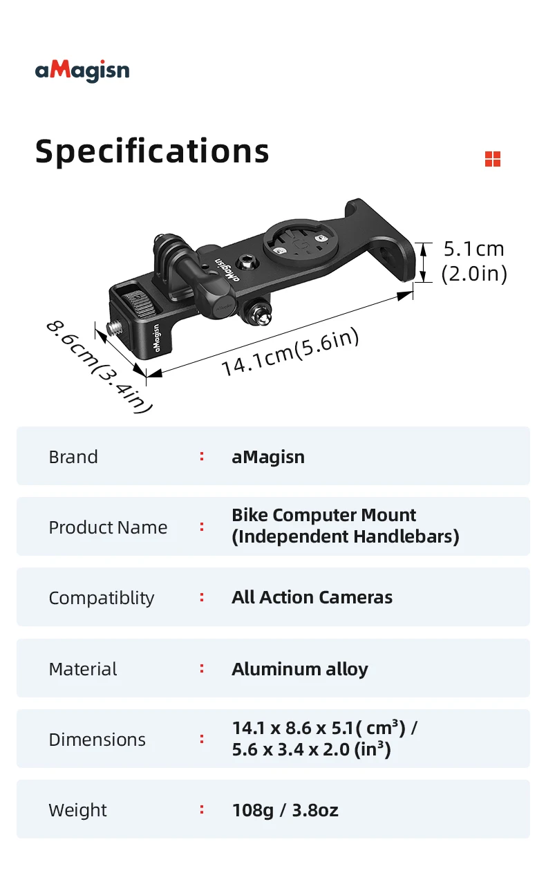 Aluminium-Fahrradcomputerhalterung für Lenker, kompatibel mit Garmin, Bryton, Wahoo, GoPro 13, 12, 11, 10, DJI Insta 360 X6, X5, X4 – Kamerazubehör. – Detail 22