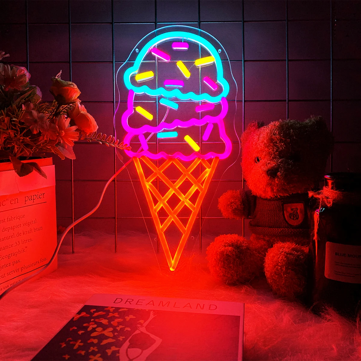 Ice Cream Neon Green Lights, Sinais De Festa, Decorações De Quarto, Decorações De Sala De Estar