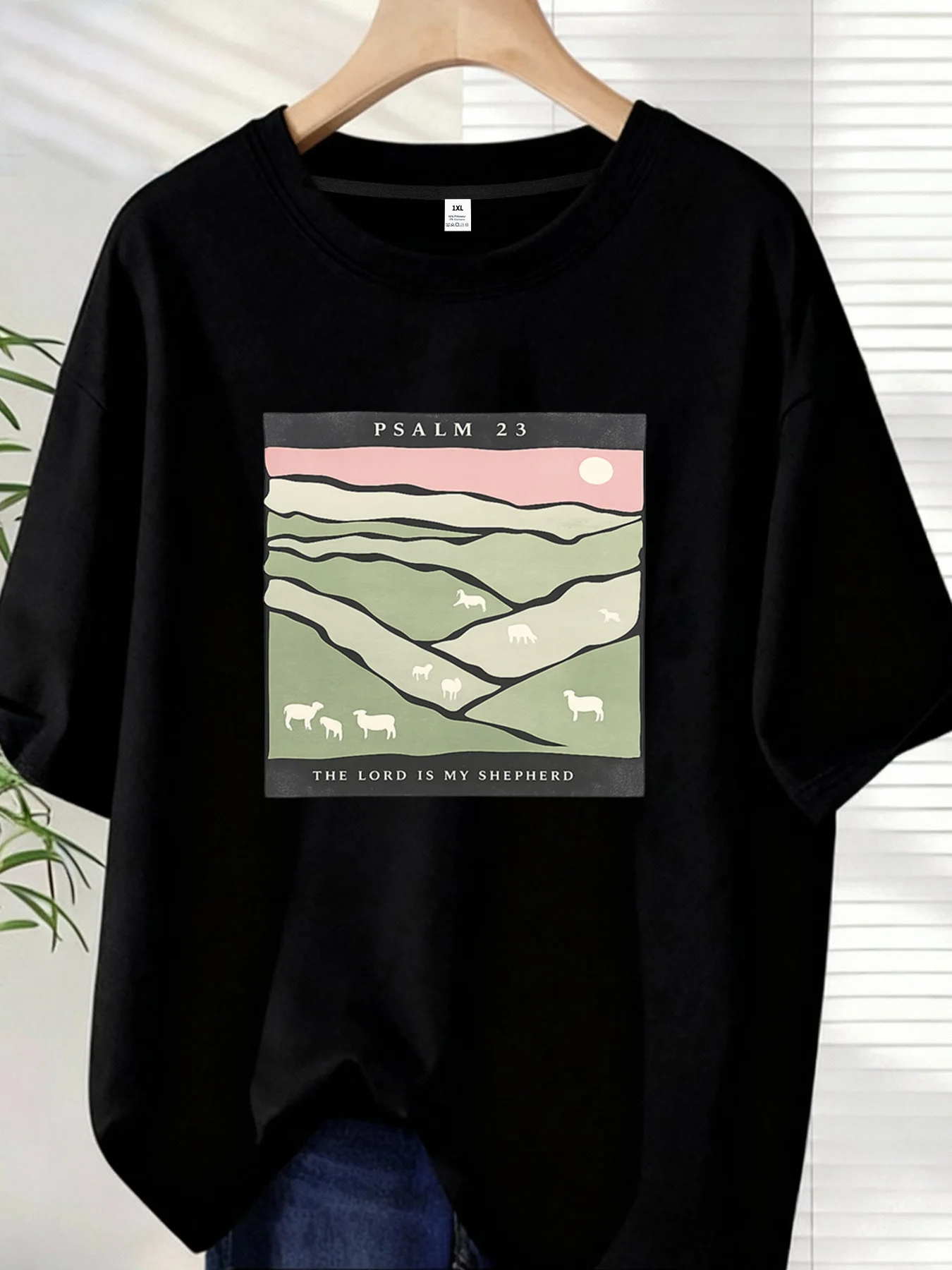 

【ZXH10122】Fields and sheep Plus size women's round neck short sleeve T-shirt with elastic half sleeves and trendy prints