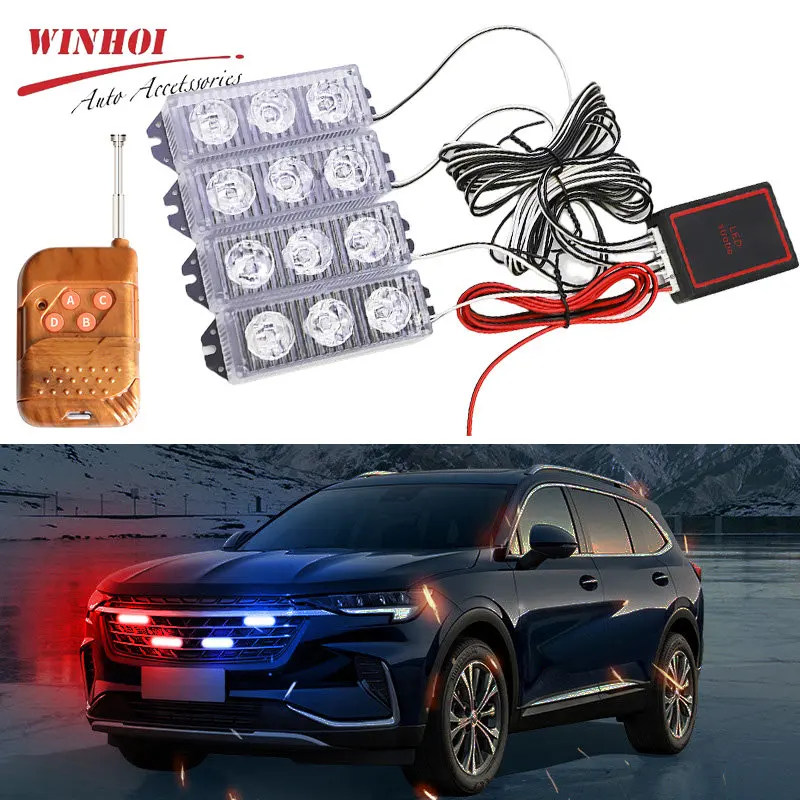 

Car Led Strobe Light Warning Emergency Lamps Strobo Automotivo Grille LED Police Strobe Lamp 12V Wireless Auto Flashing Beacon