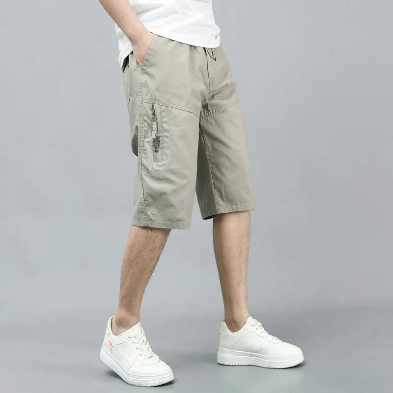 Summer Men's Pockets Solid Zipper Elastic High Waisted Casual Loose Sportswear Vintage Preppy Style Patchwork Office Lady Shorts