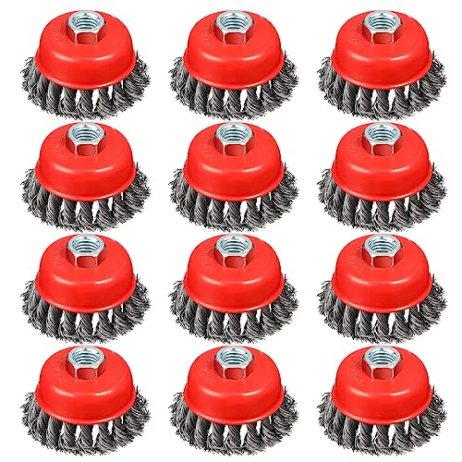 

4" Wire Wheel Cup Brush Coarse Twisted Knotted Wire Wheel for Angle Grinder 5/8-11 Threaded Arbor 0.02" Carbon Steel Wire Brush