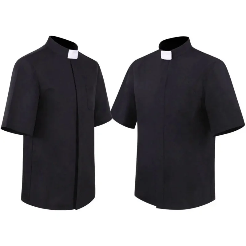 Sacerdote camicia pastore uomo clero Stand-up Tab Collar chiesa cattolica pastore predicatore manica corta top camicetta romana S-5XL