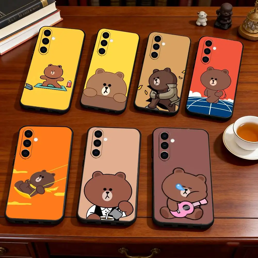 C-Cute C-artoon L-Line Brown Phone Case Black Silicone Soft For Samsung Galaxy A73,A72,A71,A70,A53,A52,A51 Gift