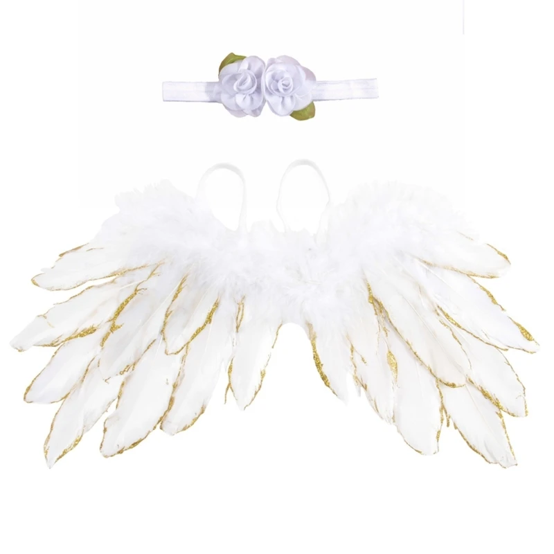 Infant Photoshooting Props Angel Wings Headdress Shower Party Costume Hair Accessories Baby Month Celebration Clothing