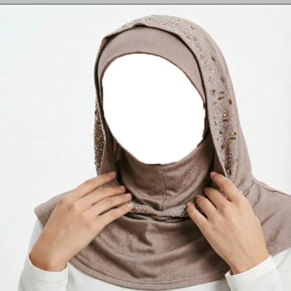 Gift Rhinestone Decor Instant Hijab Cap Soft Elastic Stretchable Pull on Hijab Breathable Lightweight Head Wrap Hat Office