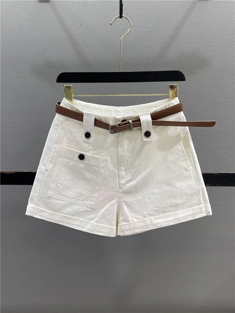 White Casual Workwear Shorts Women's Summer Fashion High Waist Loose Slim A-Line Cuffed Wide Leg Pants Hot Pants