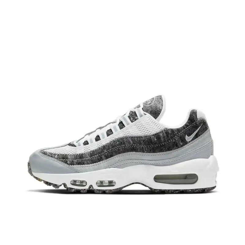 Nike Air Max 95 Retro Sports Fabric Synthetic Leather Durable and Breathable Outdoor Running Shoes for Women, Marble Grey White