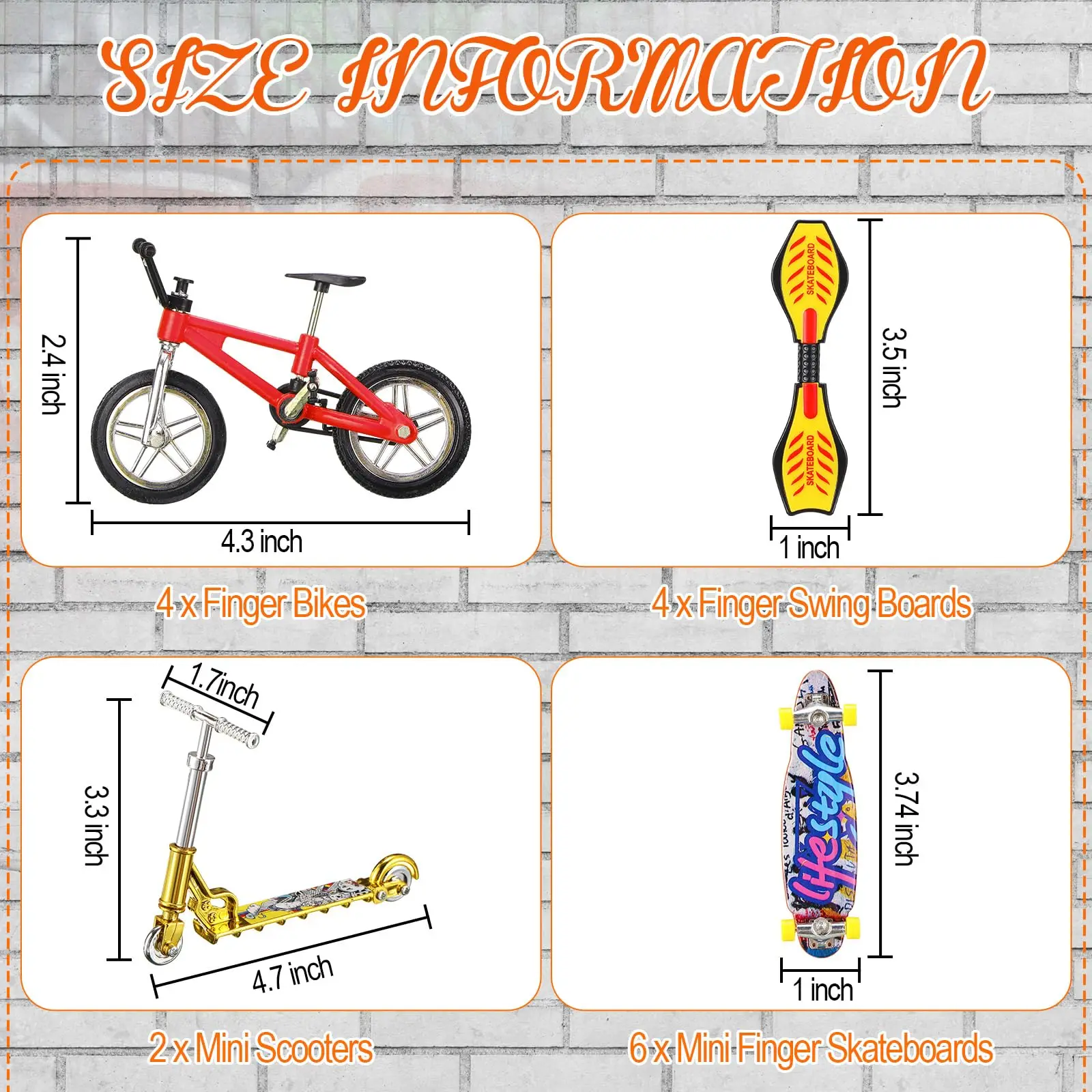 Il Mini Set di giocattoli per le dita per bambini include Skateboard a 6 dita, bici a 4 dita, 2Mini Scooter 4Swing Board 8 ruota abbinata 7Tool Toy Party