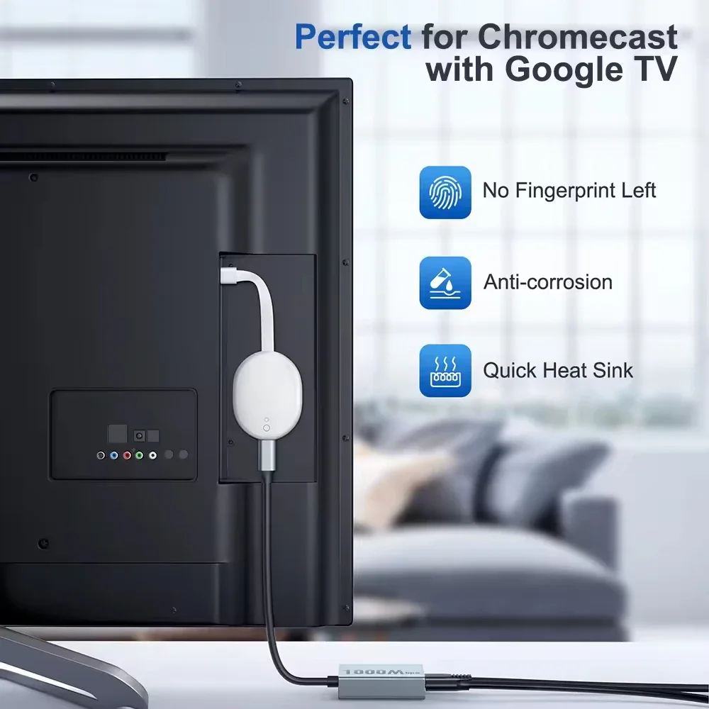 Electop Ethernet Adapter for Chromecast 4K Google TV USBC Type-C to 1000Mbps Network Card for Smartphones Tablets Android Device