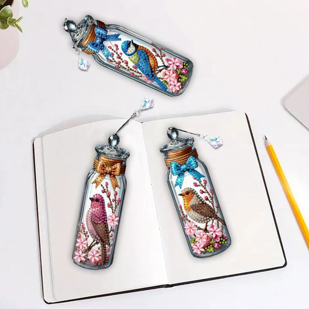 3 قطعة الطيور في زجاجة زجاجية DIY الماس اللوحة المرجعية لعشاق القراءة #5