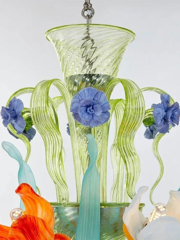 ثريا زجاجية على شكل زهرة، مصممة على طراز كريمي لغرفة الطعام الطازجة، ديكور إضاءة إبداعي مبيعات ساخنة #5