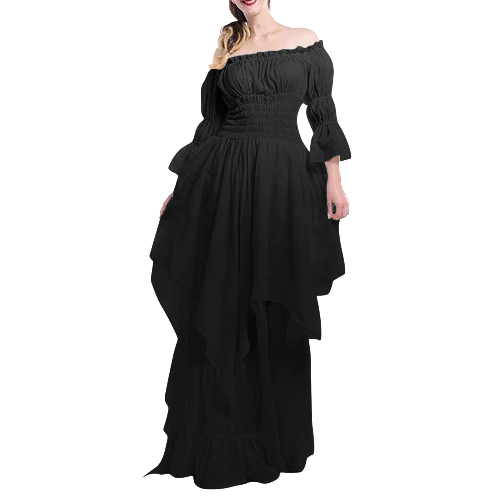 

Medieval Victorian Dress Goth Dress Elegant Ruffle Renaissance Black Gothic Dress Women Cosplay Party Halloween Costume Gown 5XL