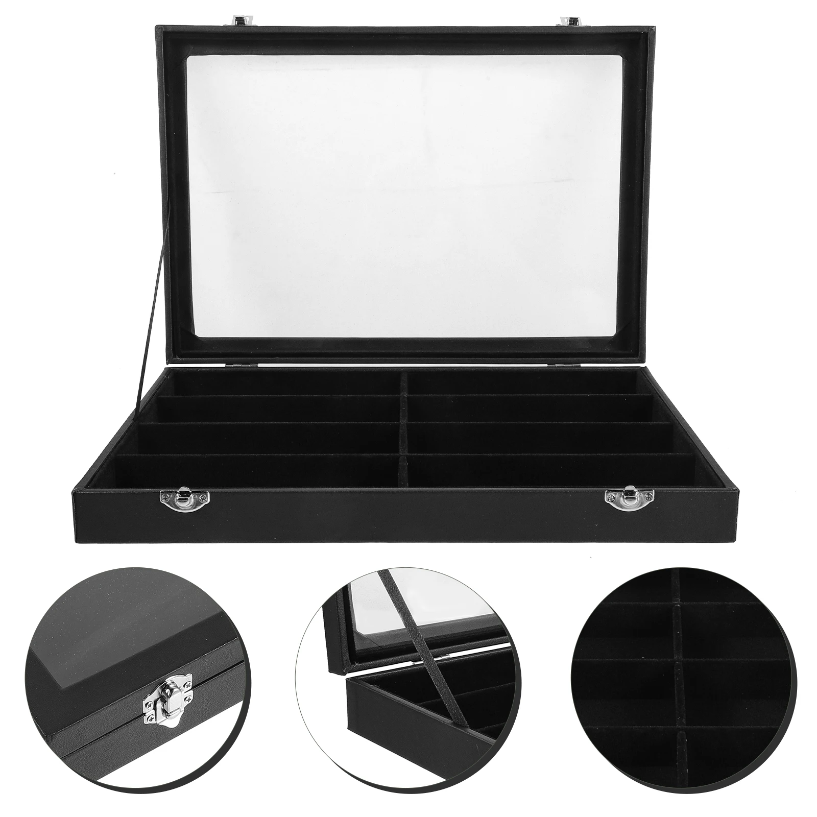 

Black plastic Glasses Display Box Watch And Eyeglasses&Sunglasses Box 8 grid With Jewelry Display Metal Buckle Case Organizer