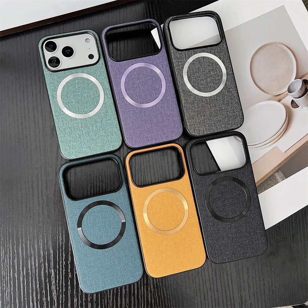 Funda de teléfono con patrón de tela Retro para iPhone 17 Air 16 15 14 13 Pro Max Plus, funda protectora de carga magnética, funda trasera