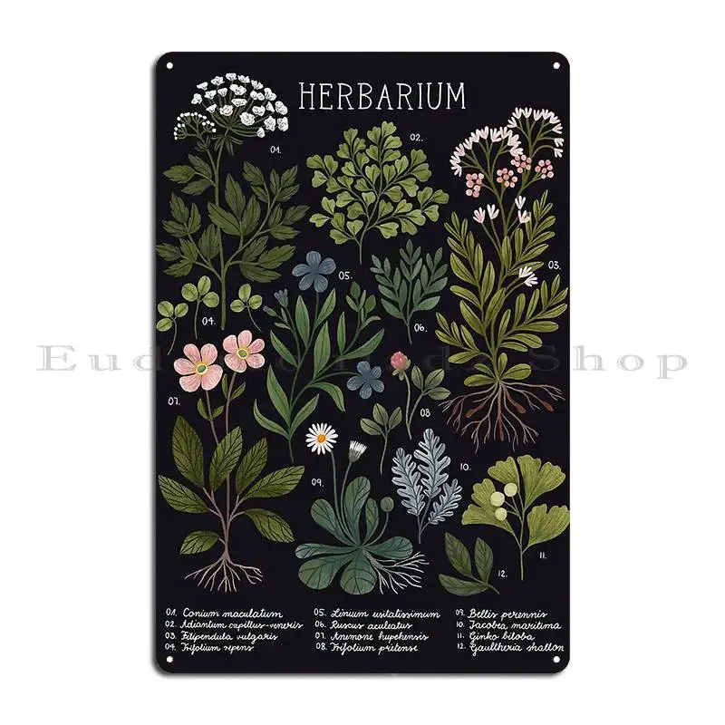 Herbarium Dark Metal Sign Design Cinema Garage Wall Wall Mural Tin Sign Poster