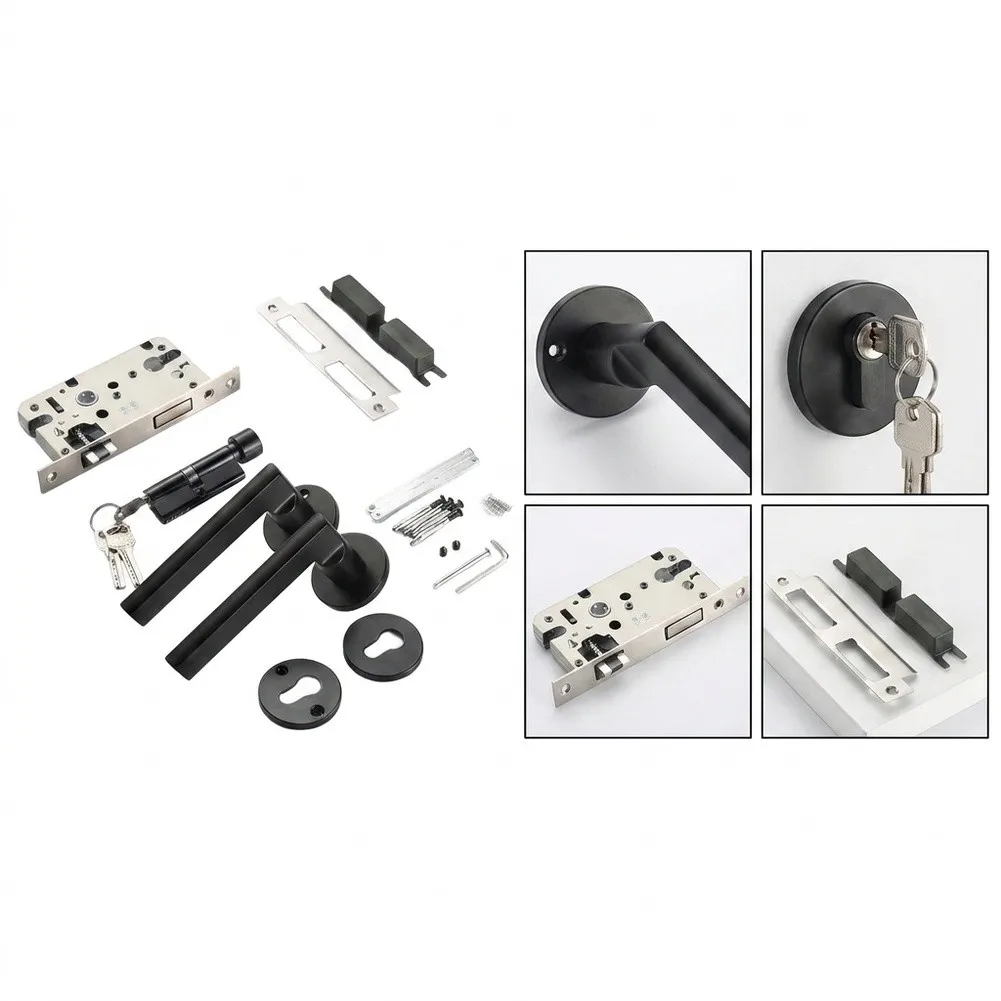 Lever Door Lock Set for Standard Pre-Drilled Interior Doors with Matte Black Finish Quiet Mortise and Brass Cylinder