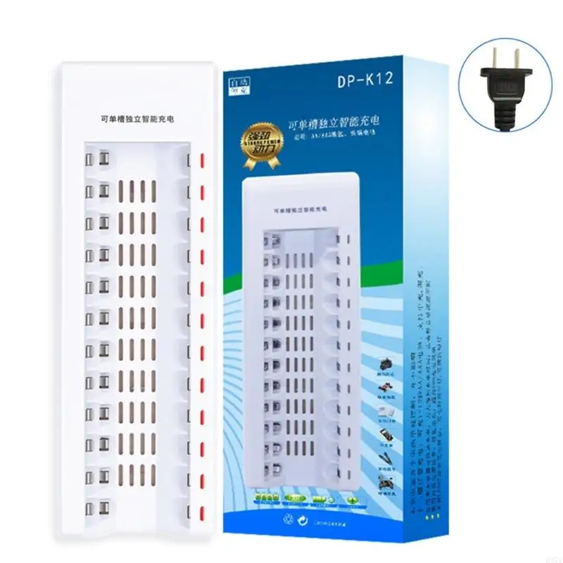 H37F Universal 12Slot Battery for AA and 3A Batteries Power Supply Quick Charging Capability Helpful LED