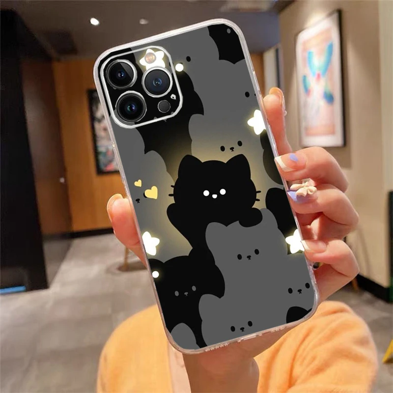

Phone Case Carcasa Funda For iPhone 17 Pro Max Air 16 15 14 13 Pro Max 15 16 Pro 15Plus 16E Cartoon Black Cats Case