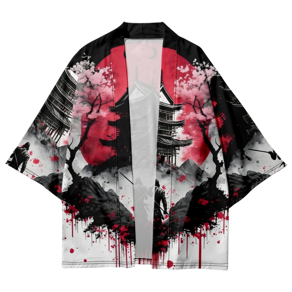 Nuovo arrivo Harajuku stile giapponese Anime edificio antico stampa tradizionale Kimono uomo Cardigan Yukata camicie Cosplay Haori