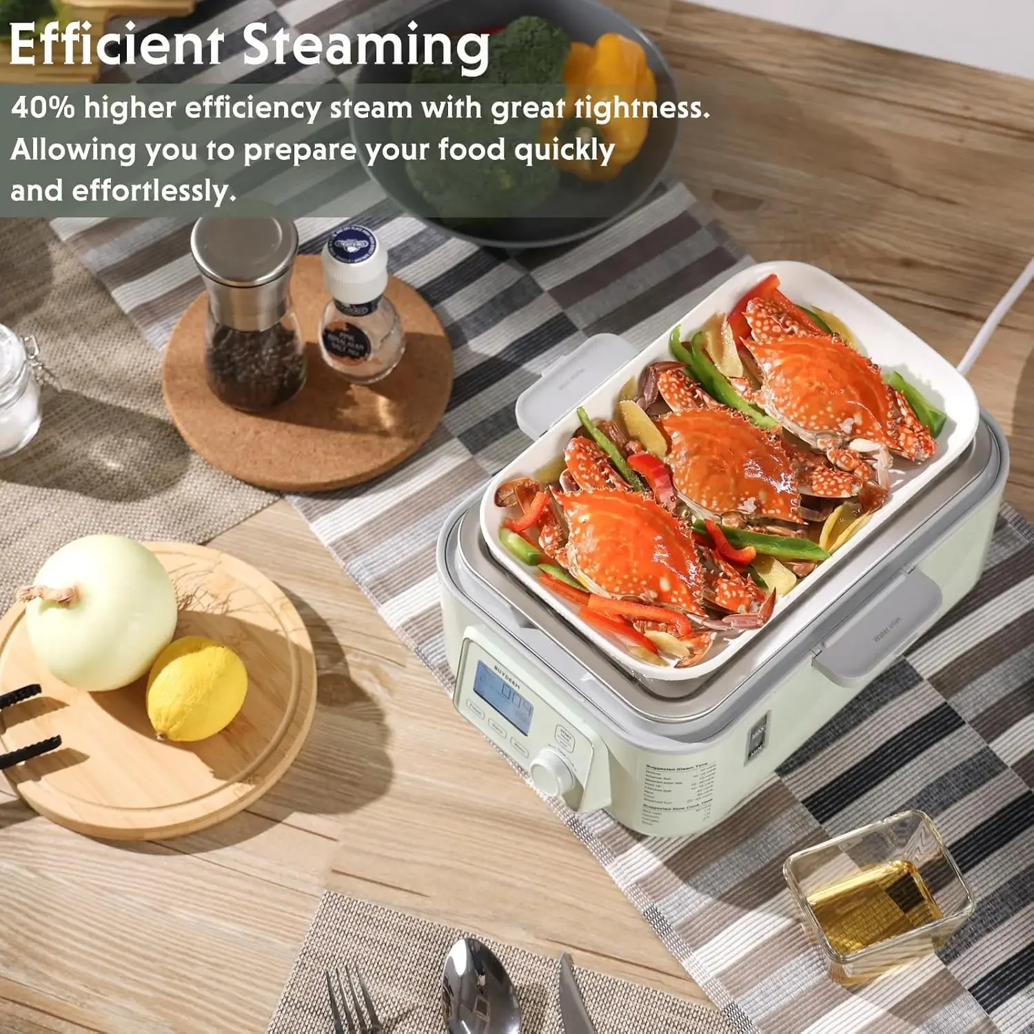 Food Steamer for Cooking, One Touch Vegetable Steamer, Digital Multifunctional Steamer, Quick Steam in 60s, Stainless Steel Stea
